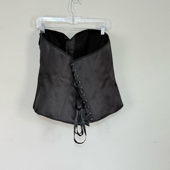 Bustier Corset Plus Size Black Blue Flower Embroidered Lace Up Back Satin Sz XXL - Picture 4 of 6